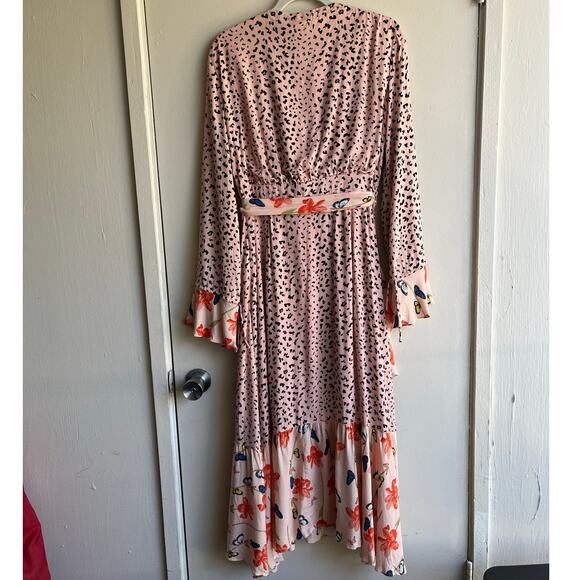 Dark Pink Butterfly Ruffle Pink Black Cheetah Floral Pink Midi Dress 12 NWT $103 - Picture 7 of 16